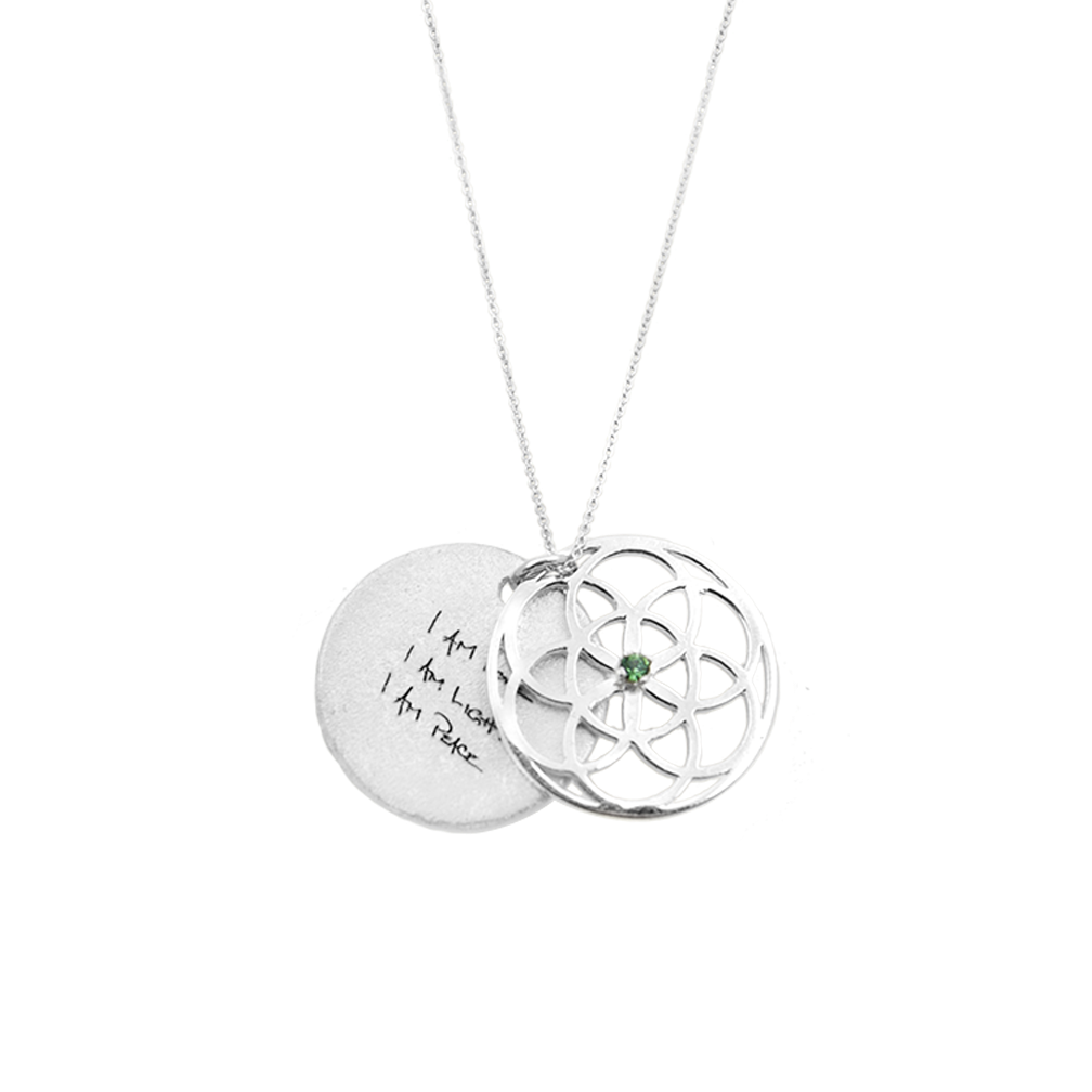 SEED OF LIFE NECKLACE SILVER + GREEN ERINITE SWAROVSKI CRYSTAL